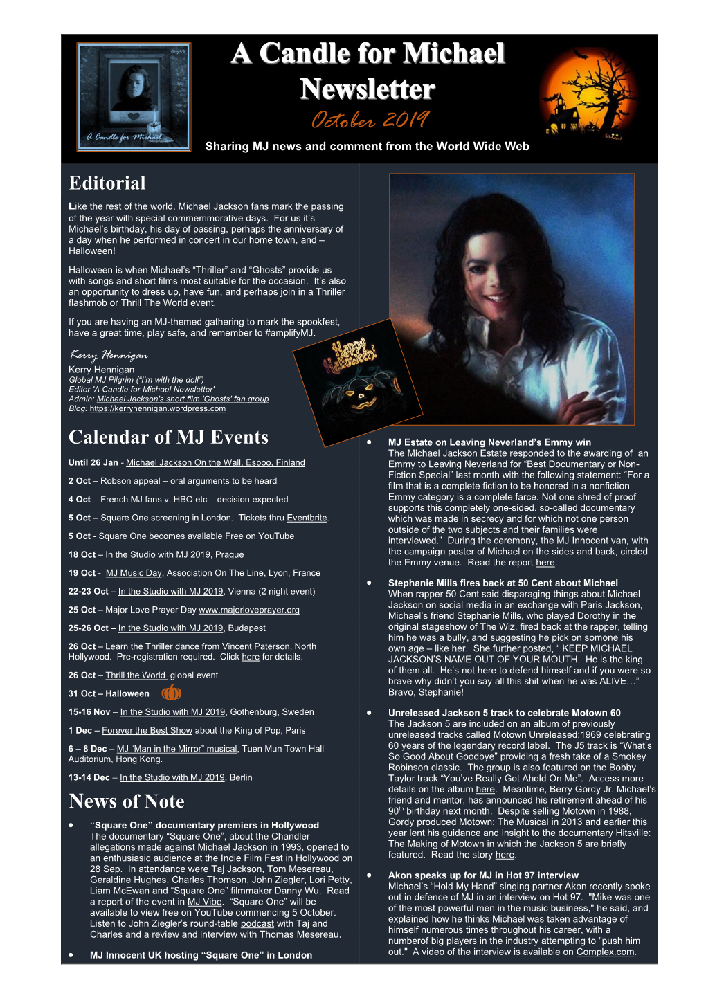 A Candle for Michael Newsletter October 2019