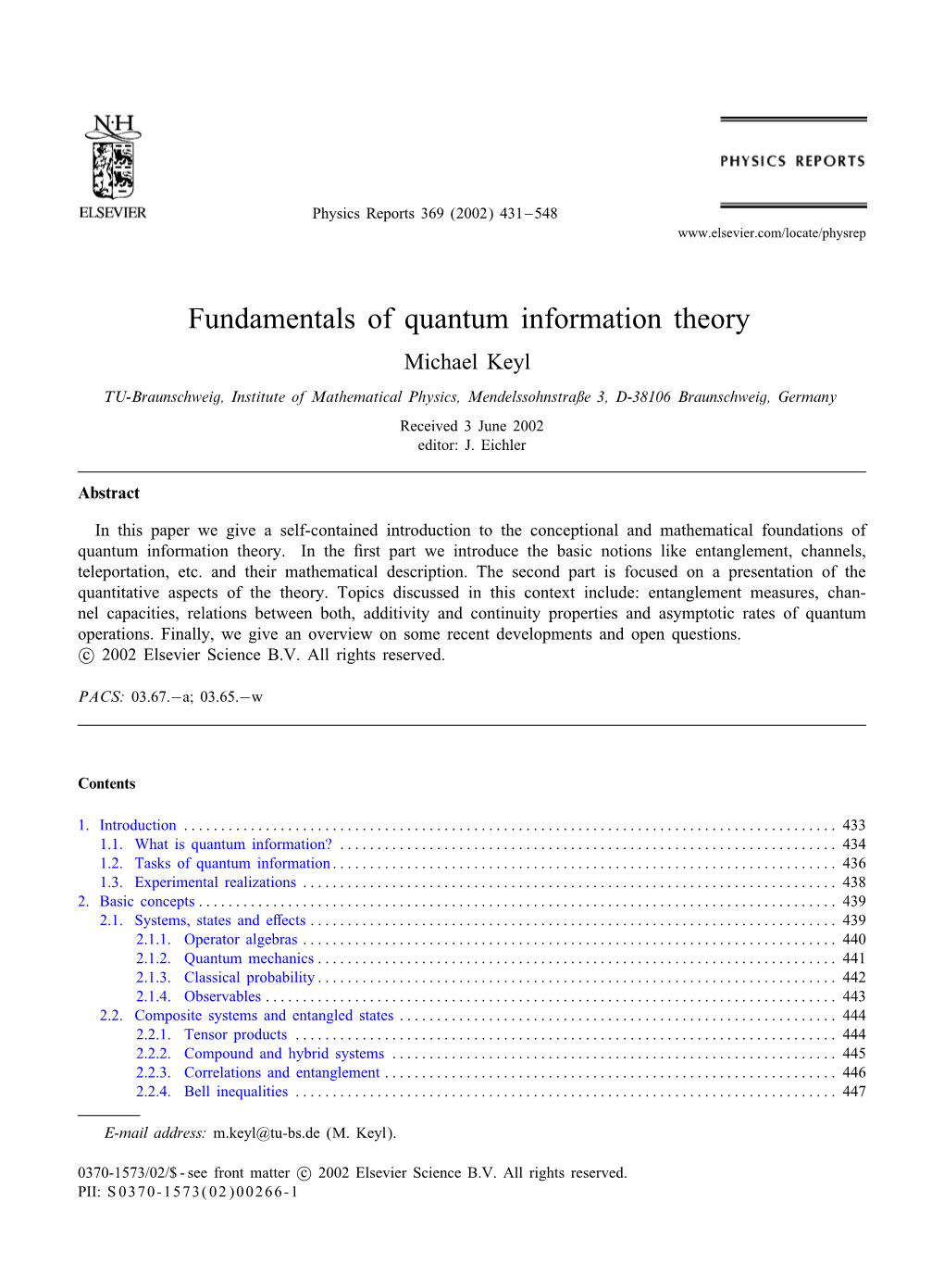 Fundamentals of Quantum Information Theory Michael Keyl