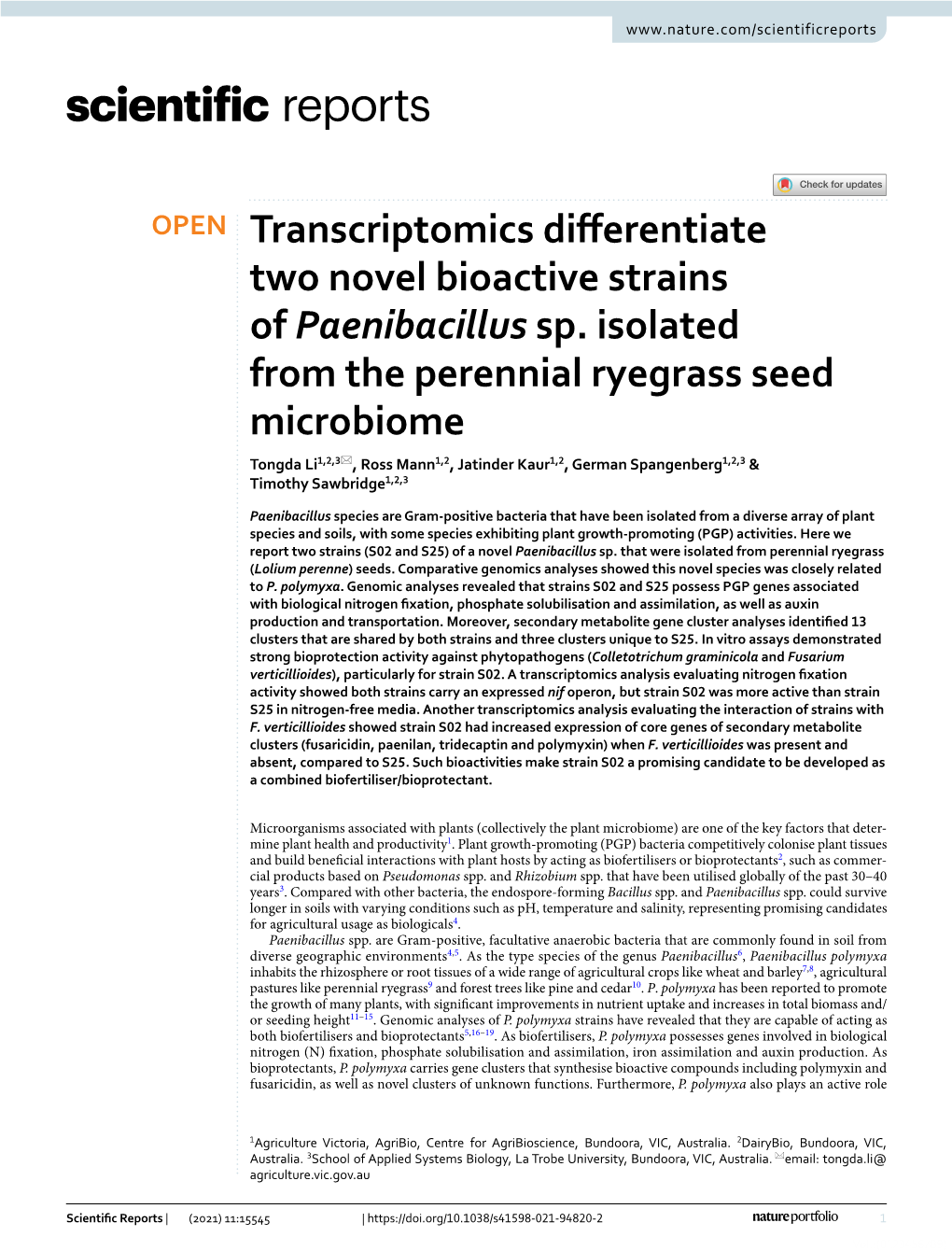 Transcriptomics Differentiate Two Novel Bioactive Strains of Paenibacillus