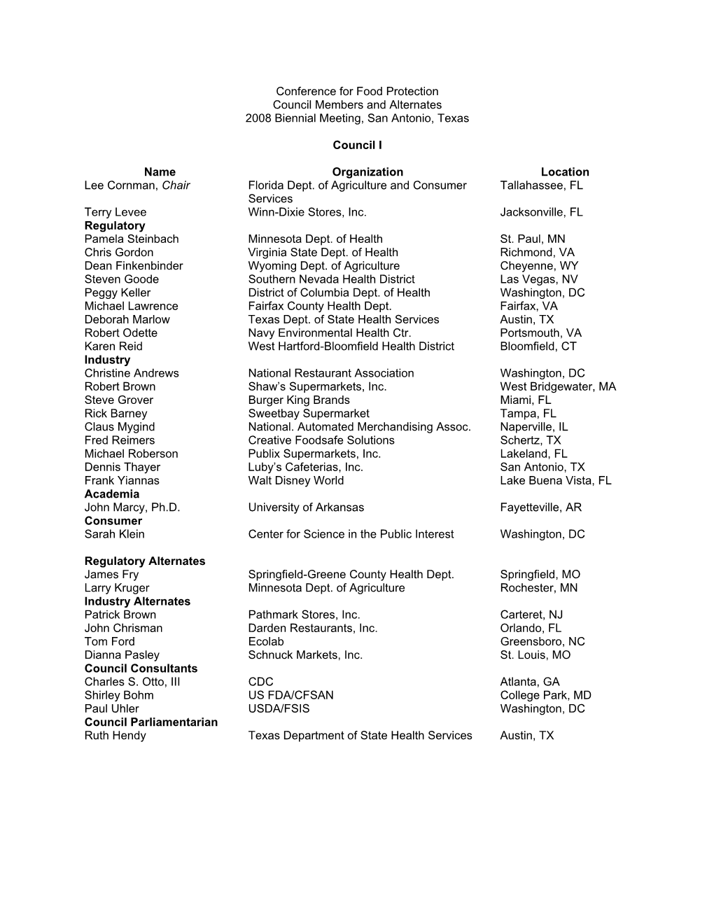 Council Members and Alternates 2008 Biennial Meeting, San Antonio, Texas