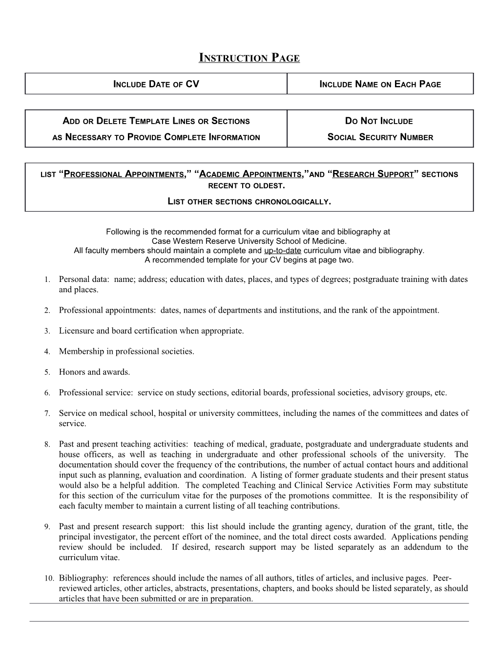 Standard Format Curriculum Vitae For