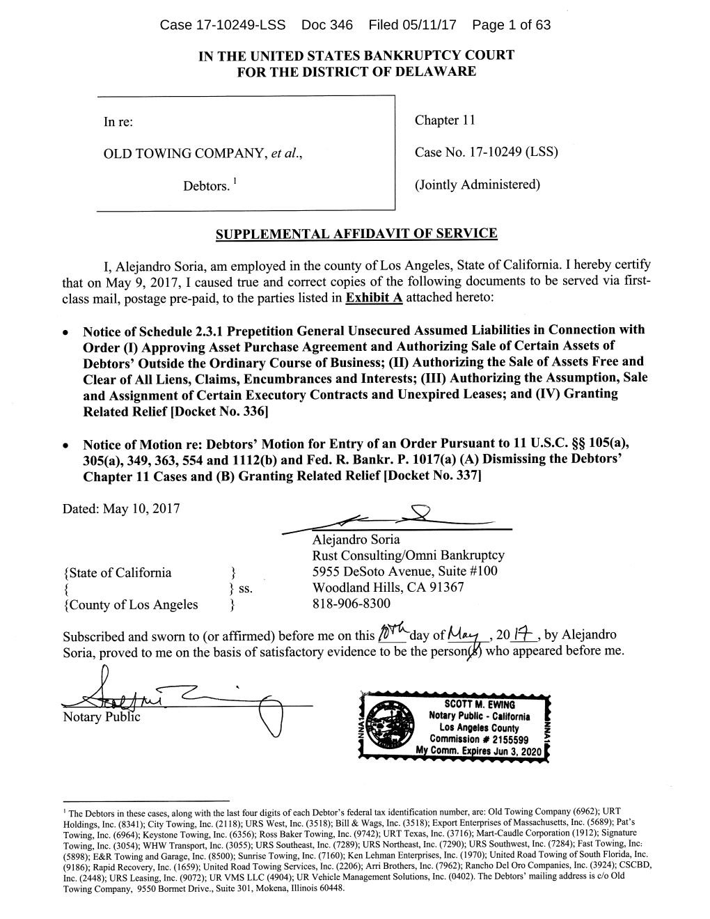 Case 17-10249-LSS Doc 346 Filed 05/11/17 Page 1 of 63 Case 17-10249-LSS Doc 346 Filed 05/11/17 Page 2 of 63