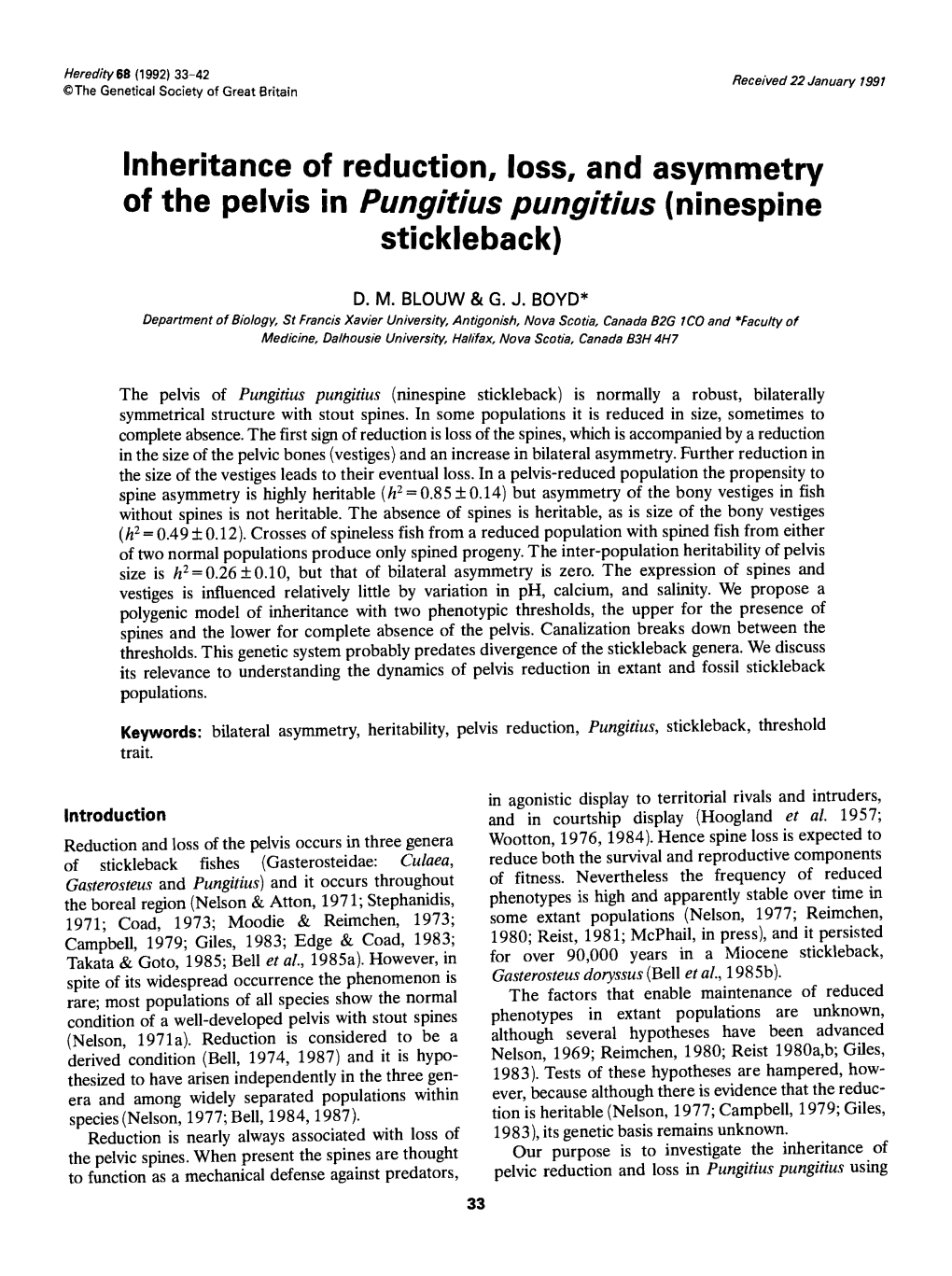 Of the Pelvis in Pungitius Pungitius (Ninespine Stickleback)