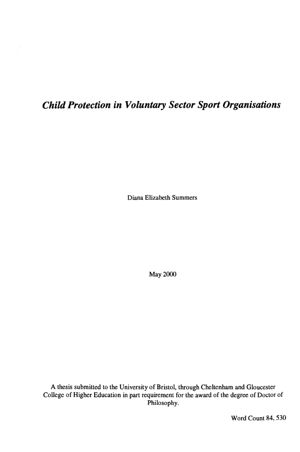Child Protection in Voluntary Sector Sport Organisations