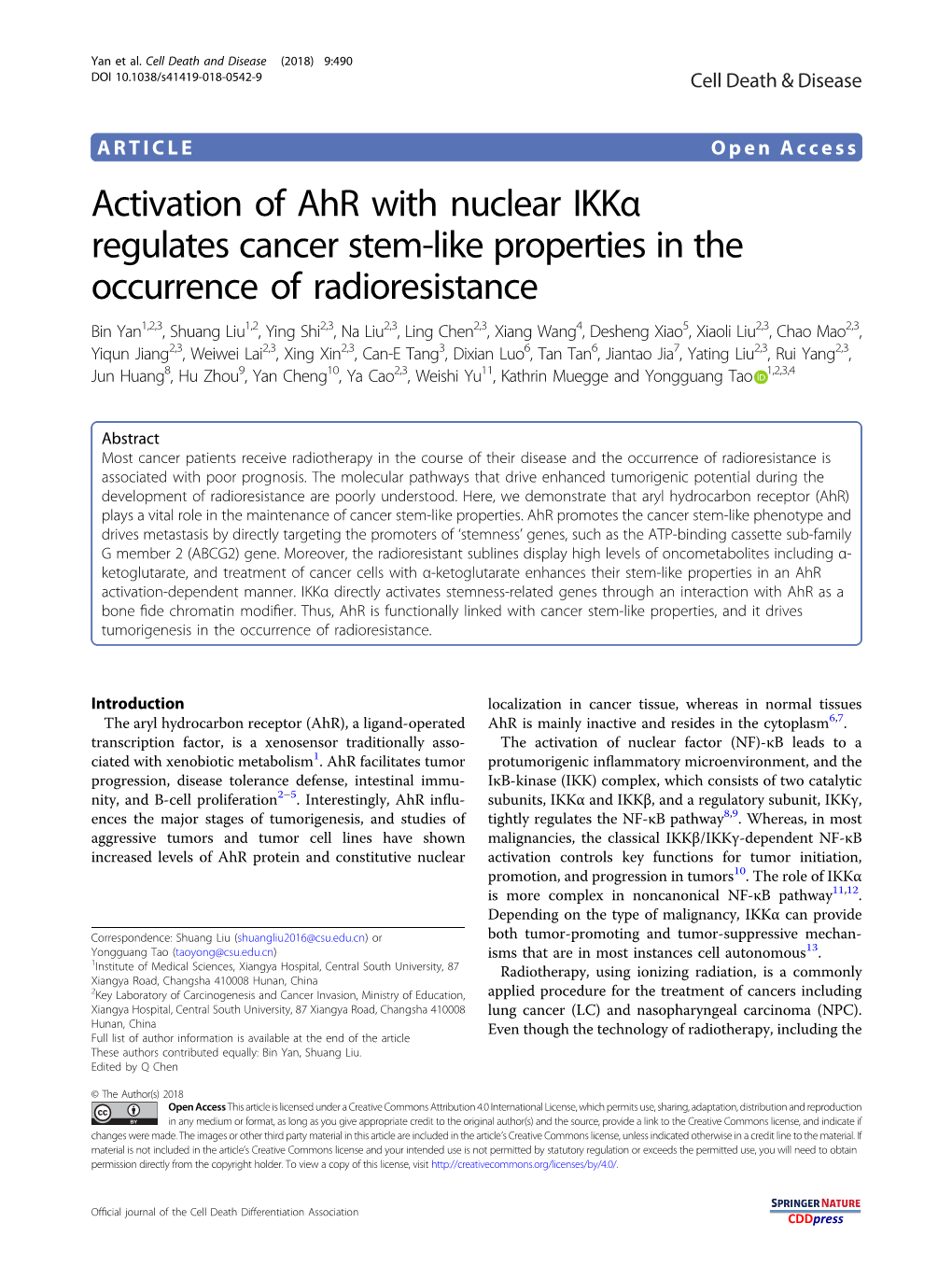 Activation of Ahr with Nuclear Ikkα Regulates Cancer Stem-Like