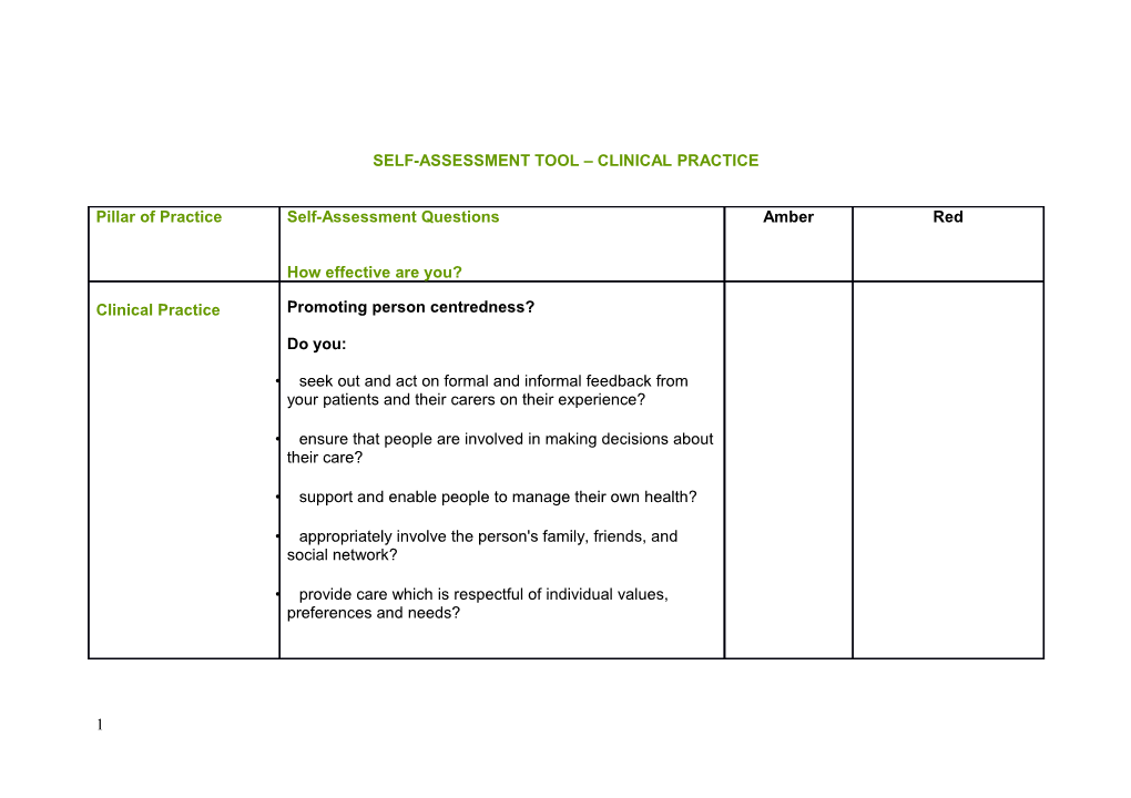 Self-Assessment Tool Clinical Practice