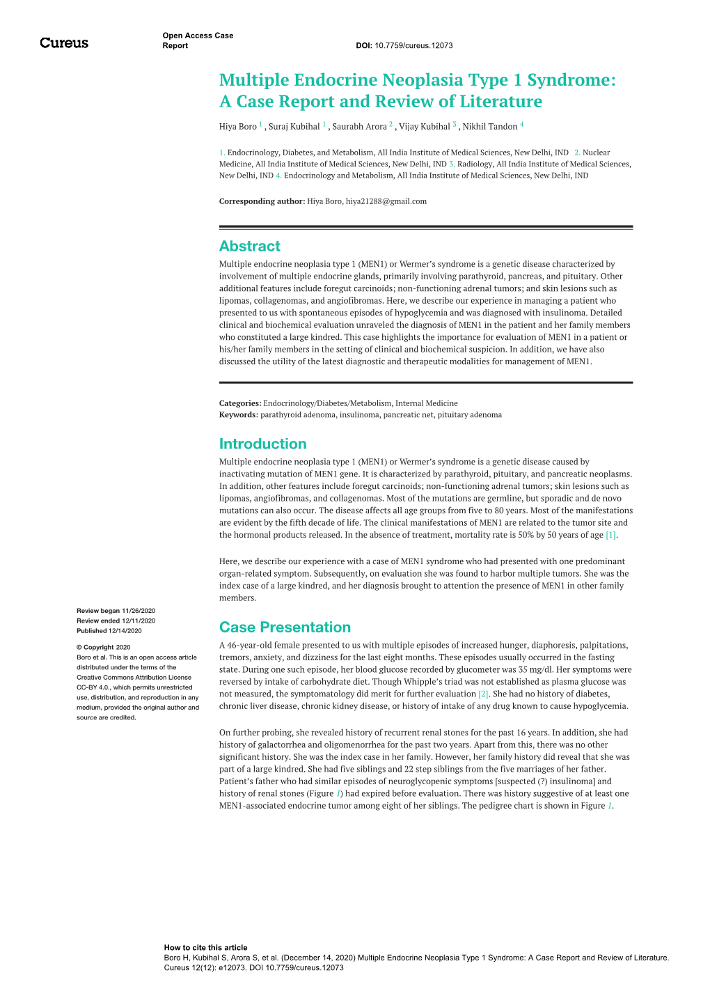 Multiple Endocrine Neoplasia Type 1 Syndrome: a Case Report and Review of Literature