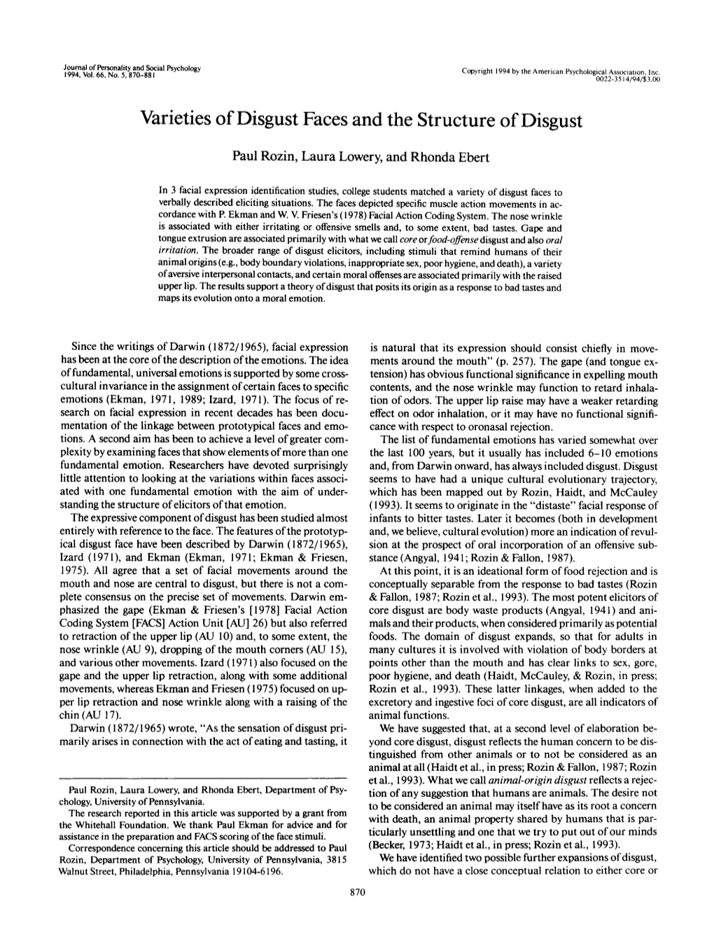 Varieties of Disgust Faces and the Structure of Disgust