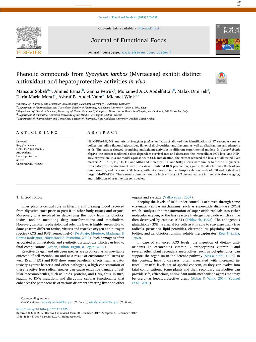 Phenolic Compounds from Syzygium Jambos (Myrtaceae)