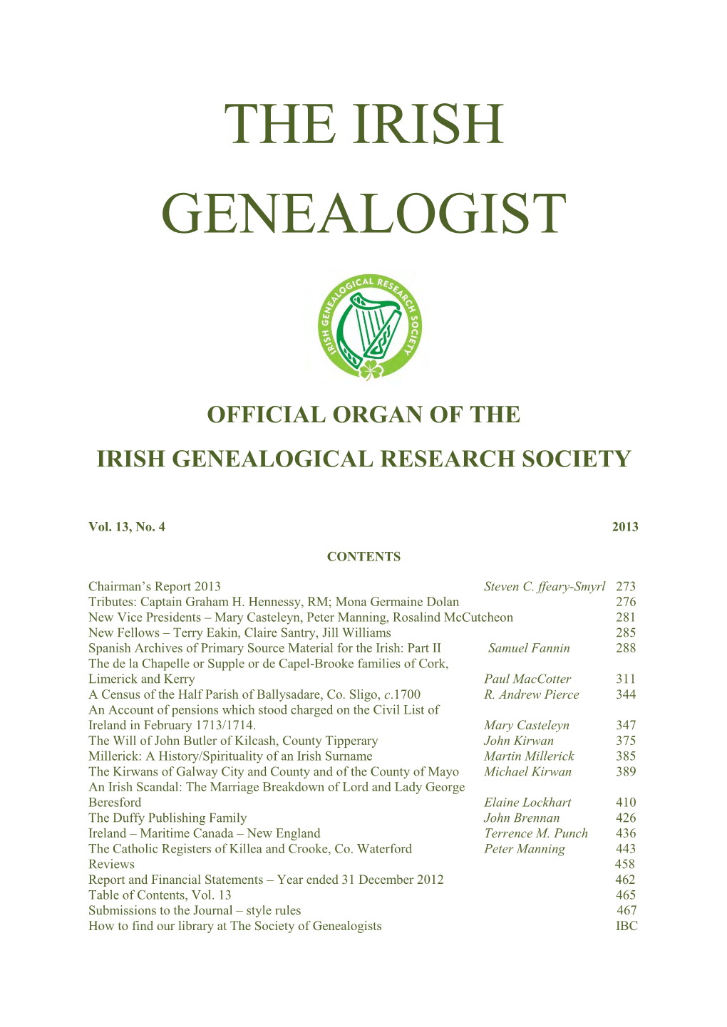 The Irish Genealogist