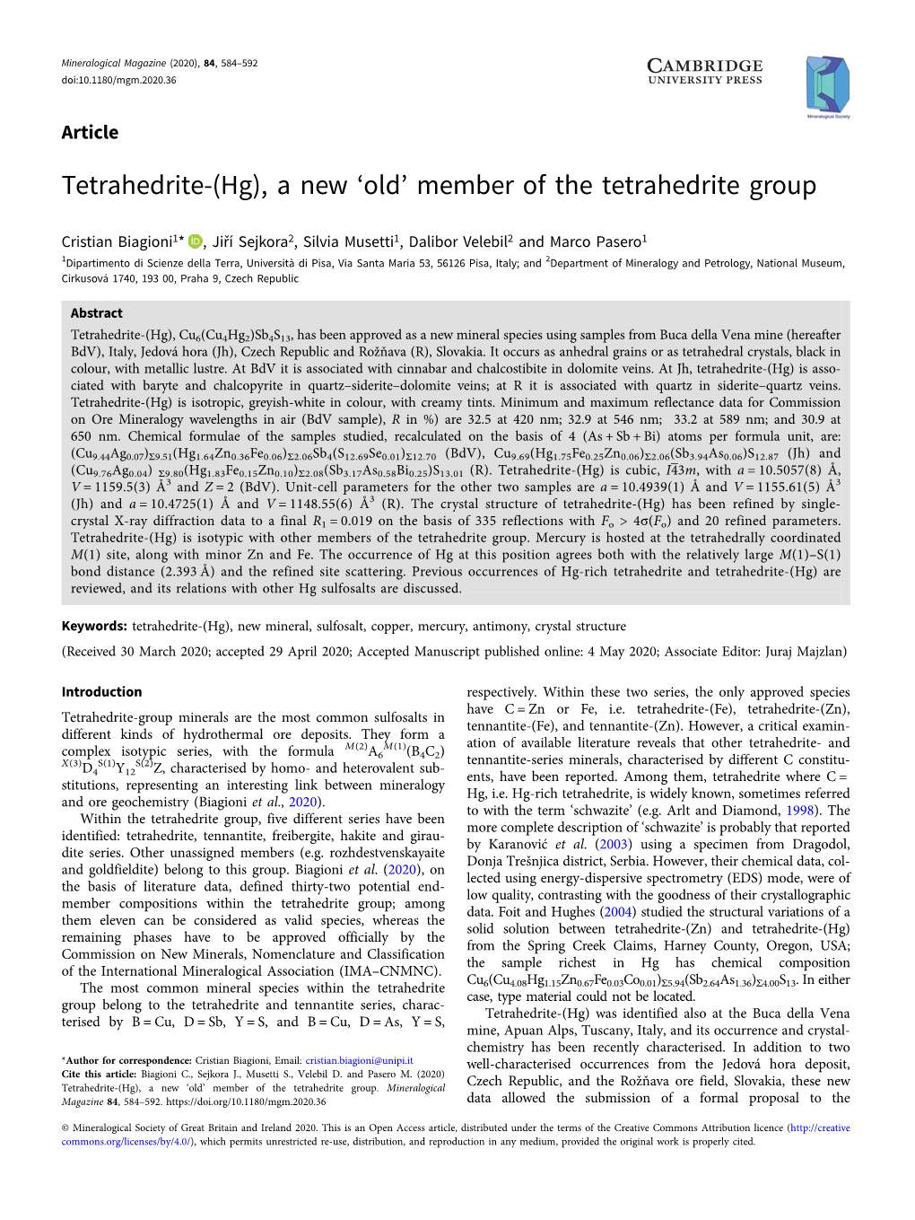 (Hg), a New 'Old' Member of the Tetrahedrite Group