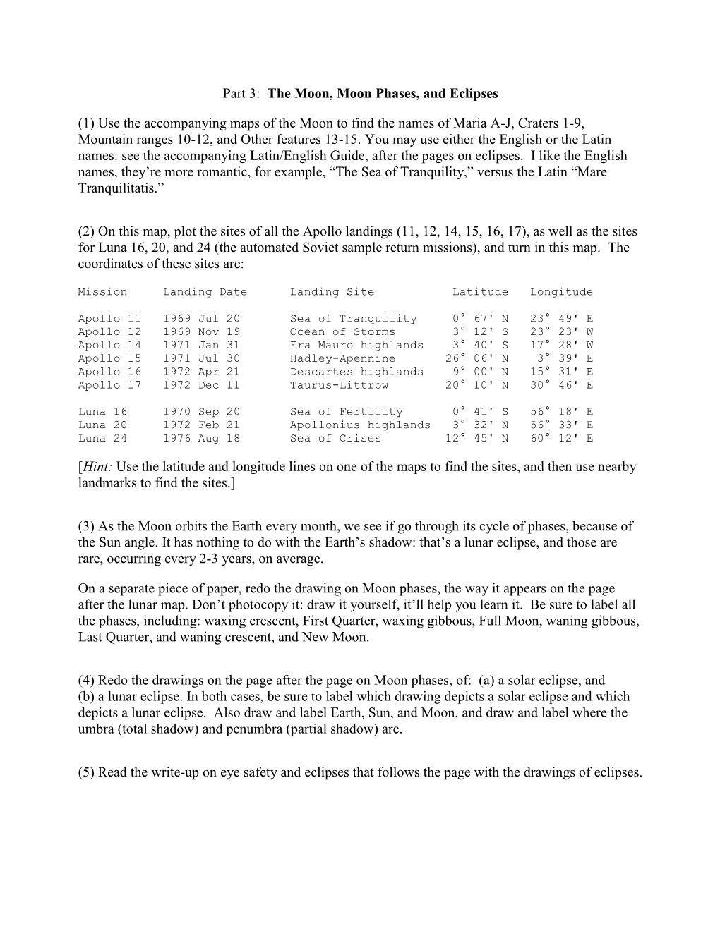 The Moon, Moon Phases, and Eclipses