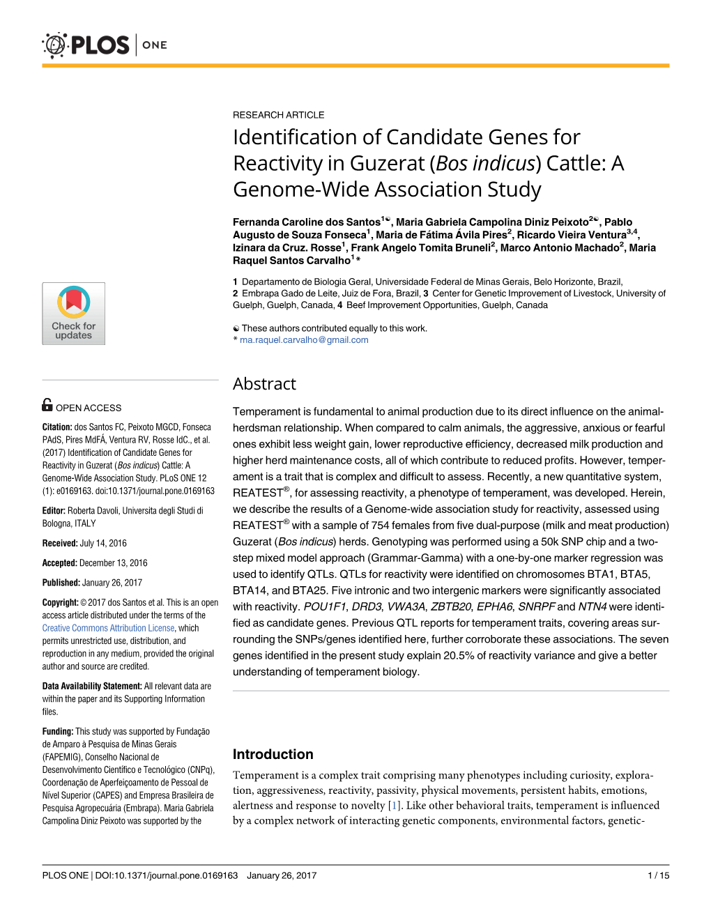 Identification of Candidate Genes for Reactivity in Guzerat (Bos Indicus) Cattle: a Genome-Wide Association Study