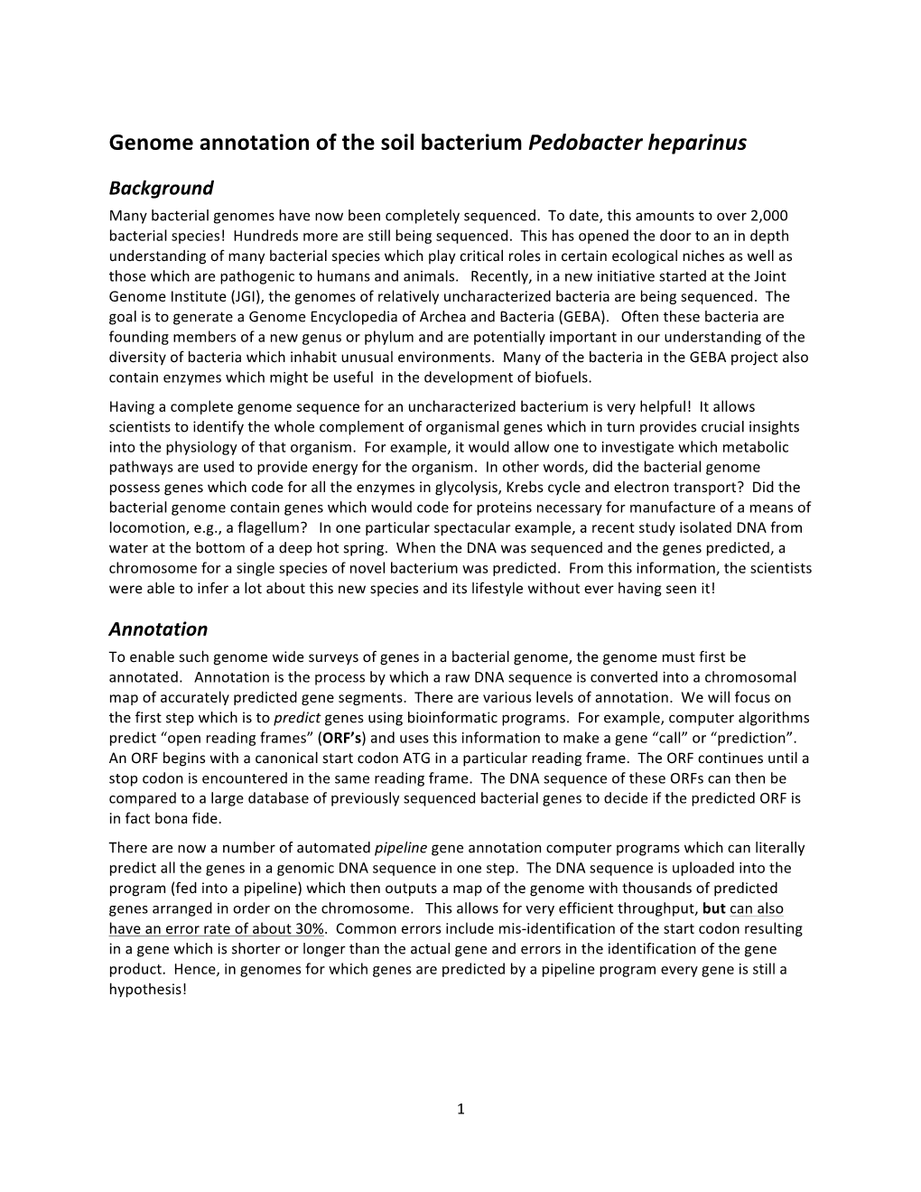 Genome Annotation of the Soil Bacterium Pedobacter Heparinus