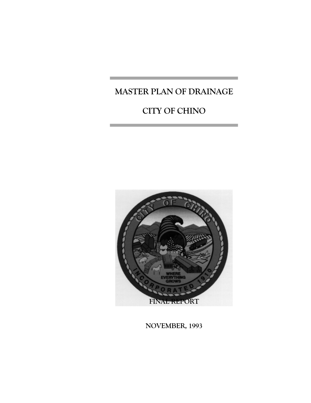 Master Plan of Drainage City of Chino, California