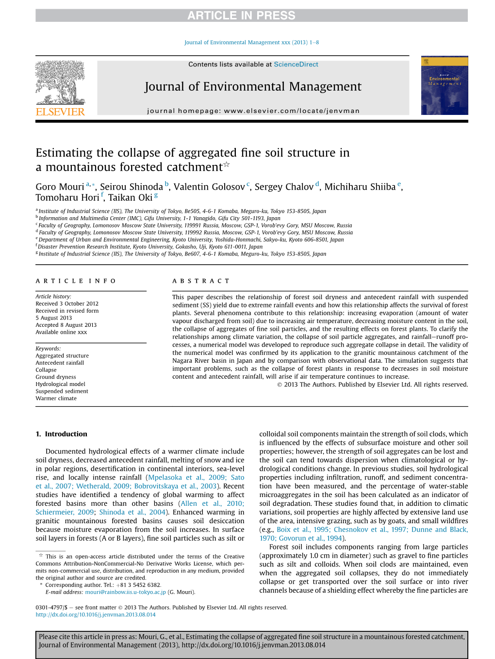 Estimating the Collapse of Aggregated Fine Soil Structure in a Mountainous