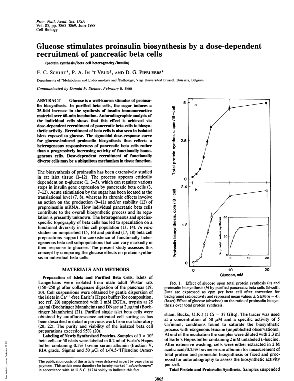 Glucose Stimulates Proinsulin Biosynthesis by a Dose-Dependent Recruitment of Pancreatic Beta Cells (Protein Synthesis/Beta Cell Heterogeneity/Insulin) F