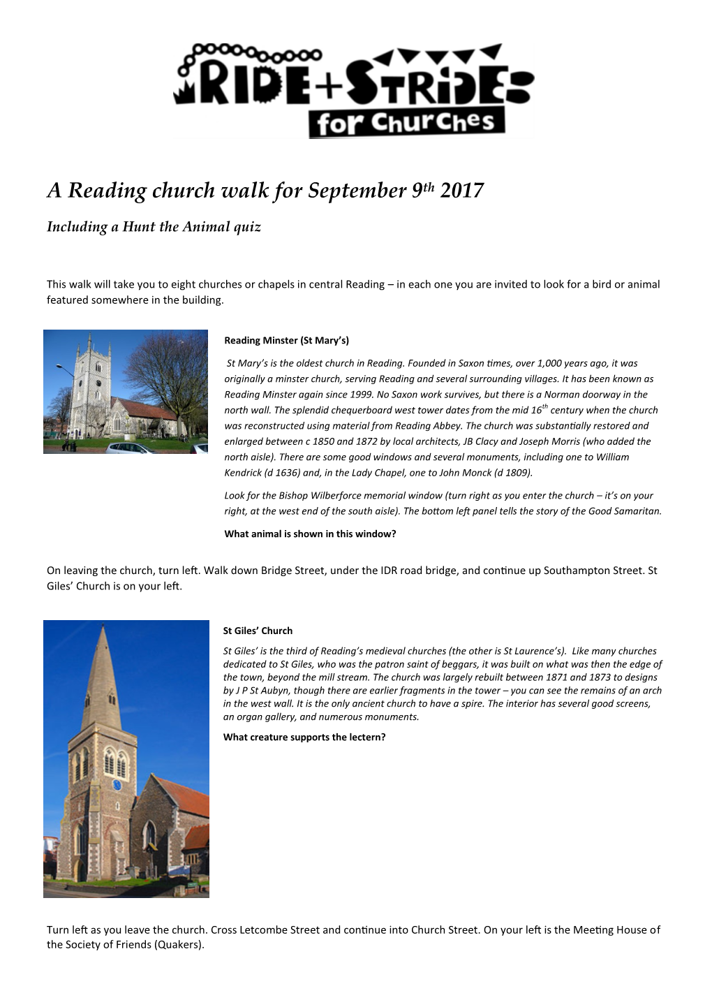 A Reading Church Walk for September 9Th 2017