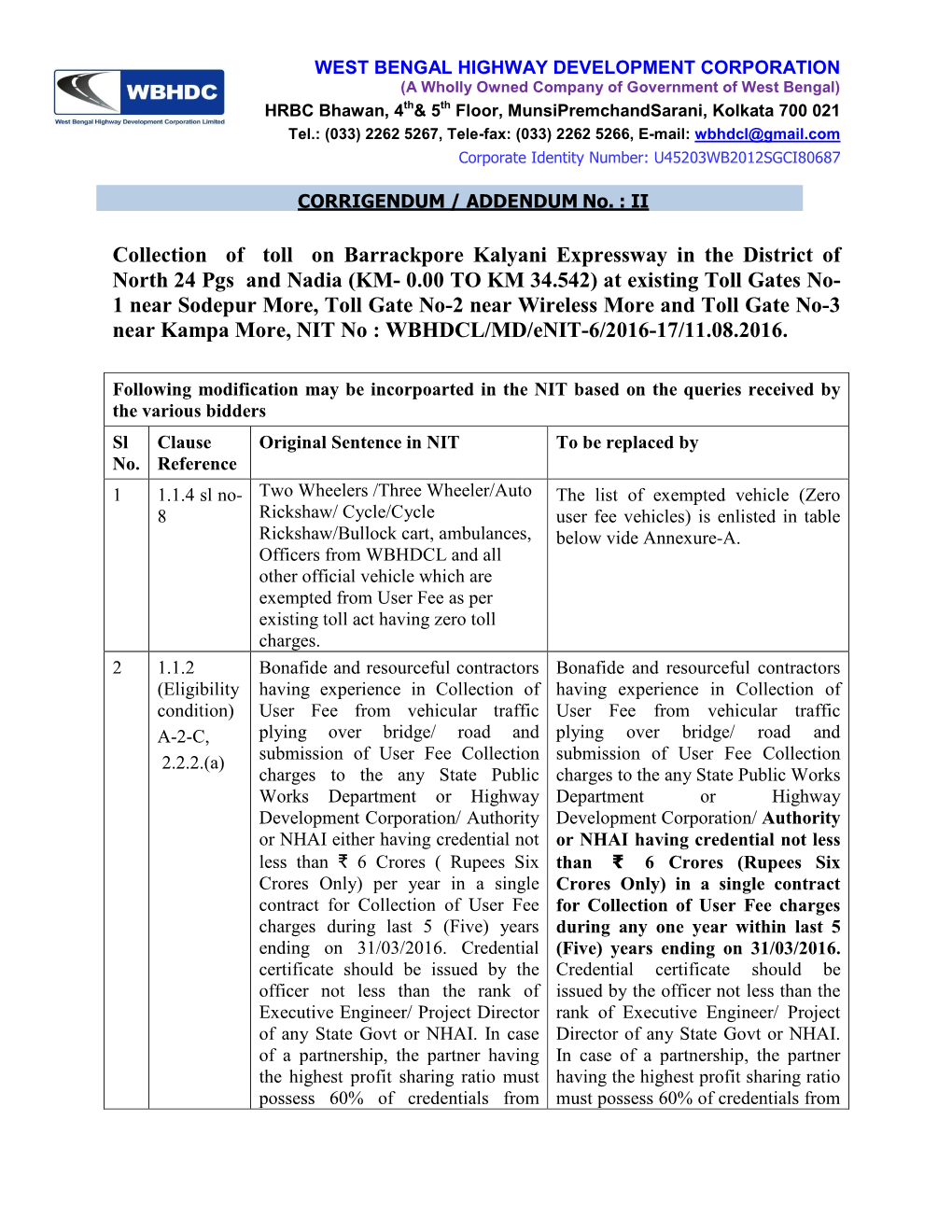 Collection of Toll on Barrackpore Kalyani Expressway in the District