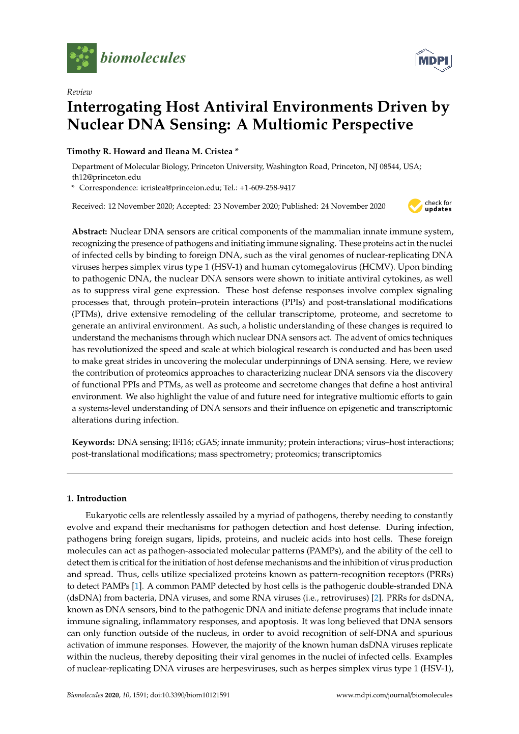 Interrogating Host Antiviral Environments Driven by Nuclear DNA Sensing: a Multiomic Perspective