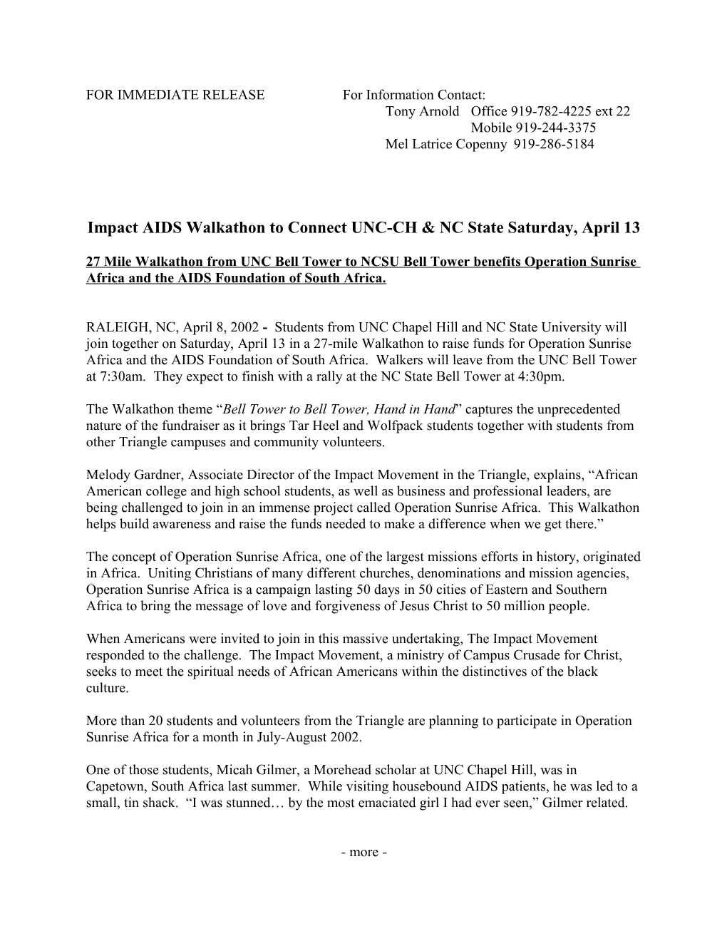 For Immediate Release s138