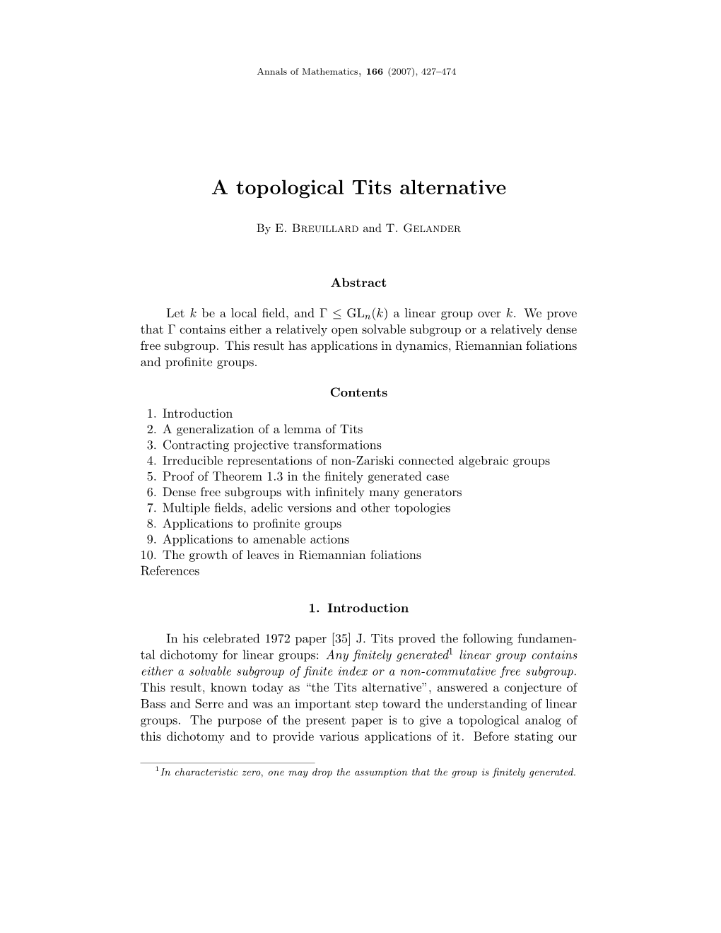 A Topological Tits Alternative