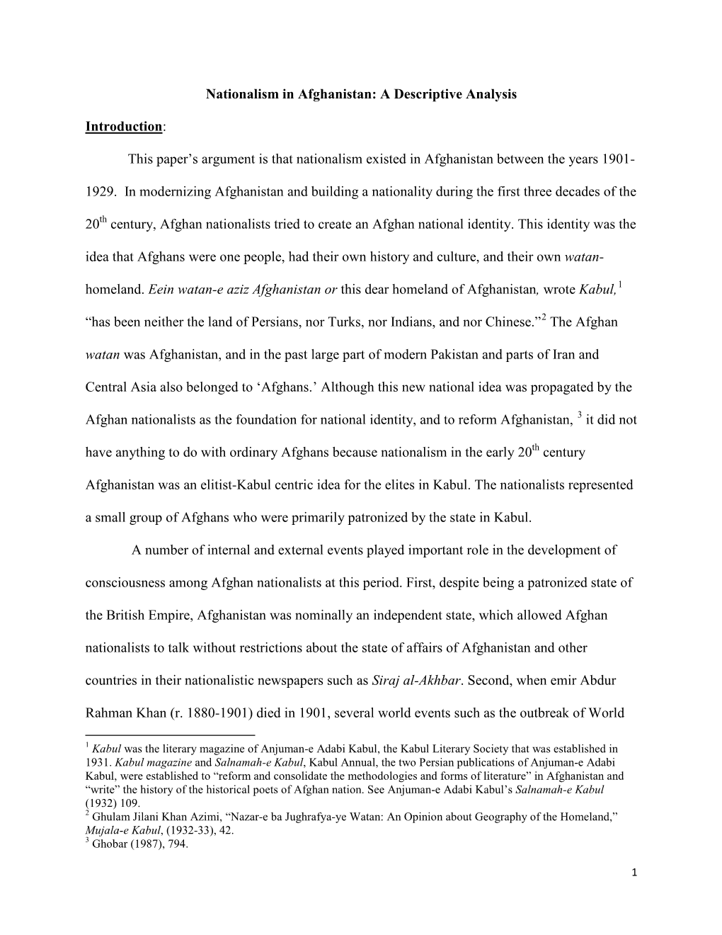 Nationalism in Afghanistan: a Descriptive Analysis