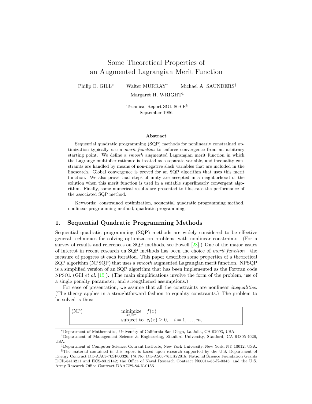 Some Theoretical Properties of an Augmented Lagrangian Merit Function