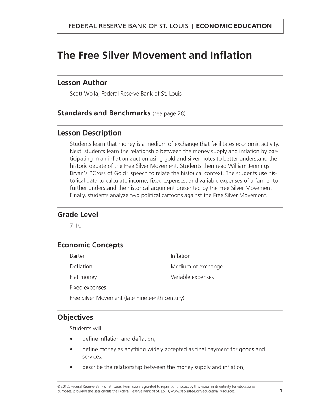 The Free Silver Movement and Inflation