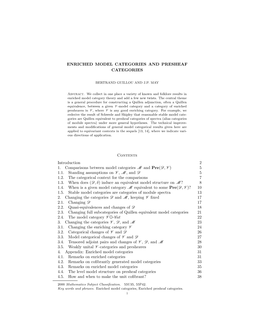 Enriched Model Categories and Presheaf Categories