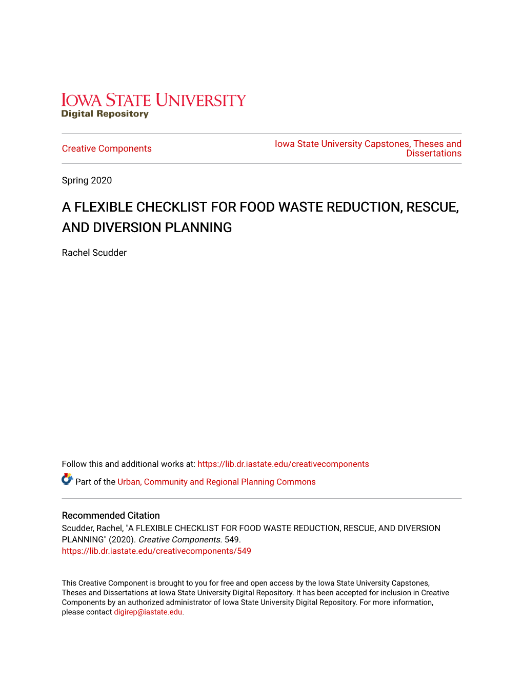 A Flexible Checklist for Food Waste Reduction, Rescue, and Diversion Planning