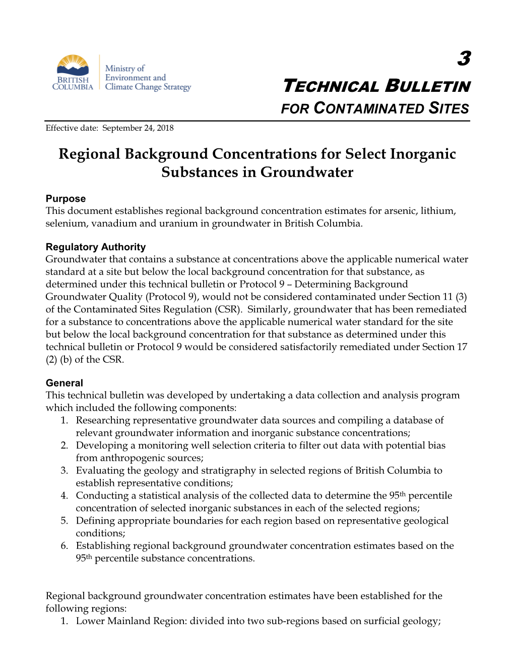 Technical Bulletin #3 – Regional Background Concentrations For