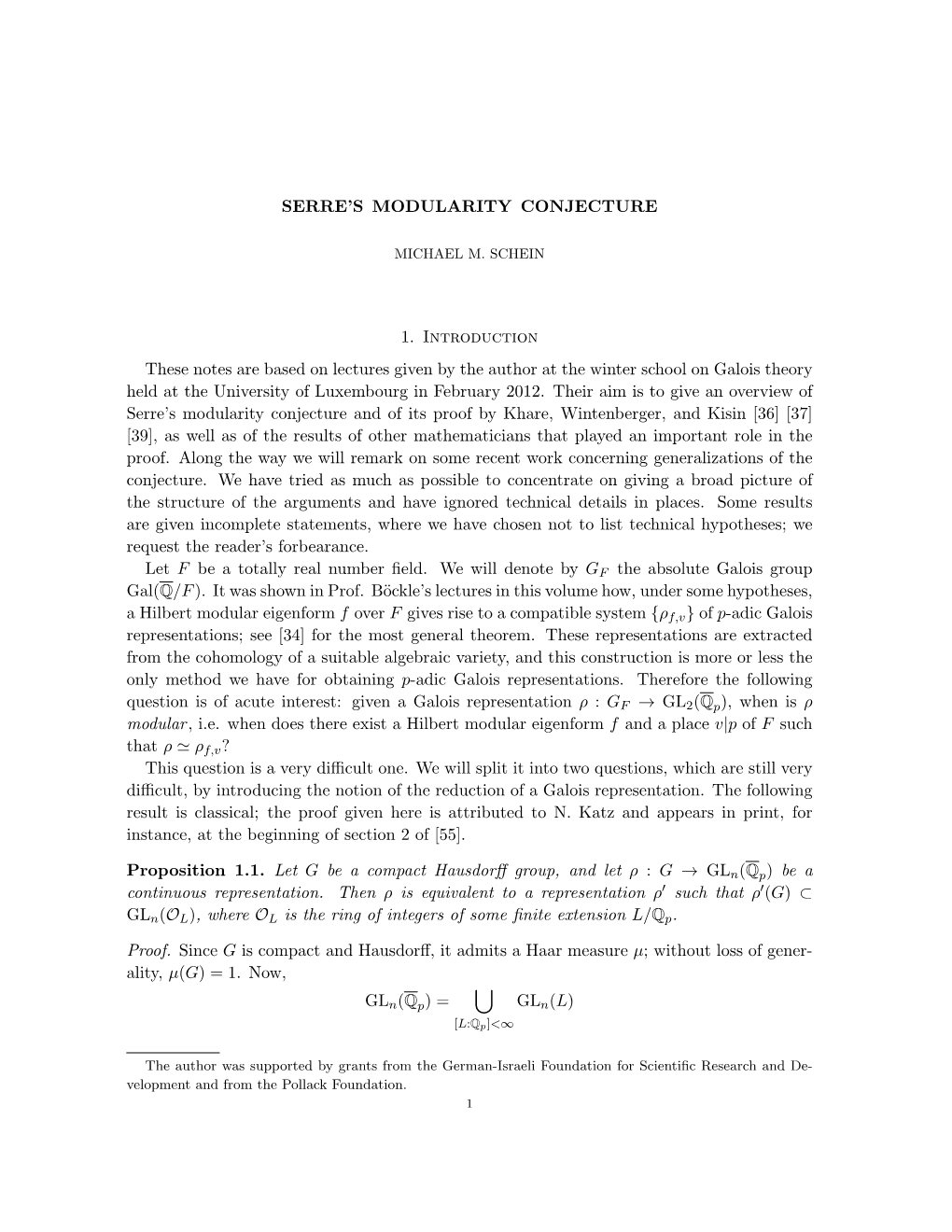 SERRE's MODULARITY CONJECTURE 1. Introduction