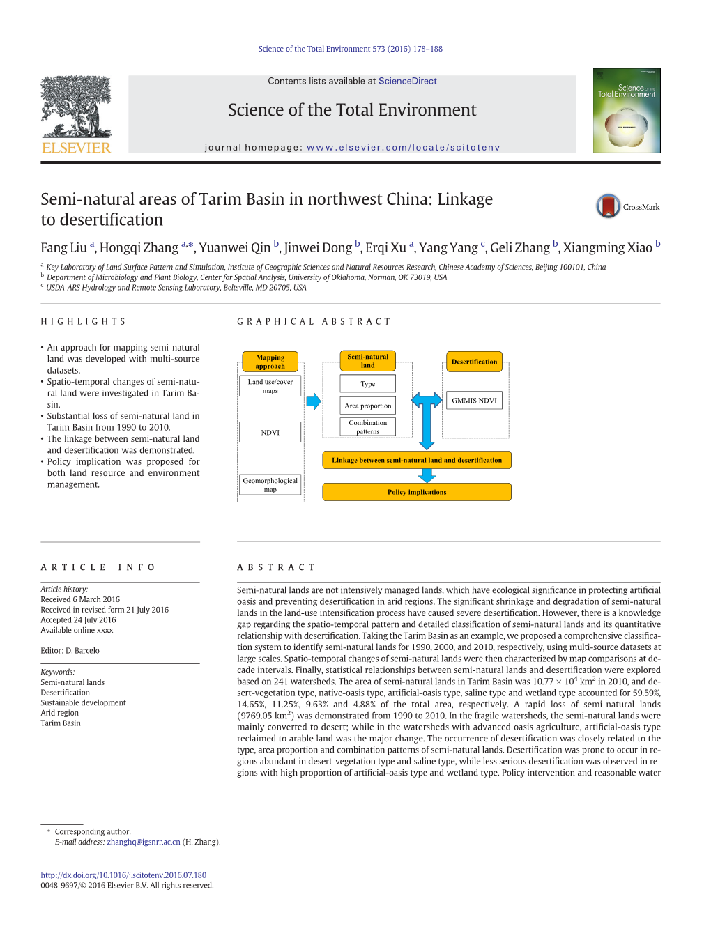 Semi-Natural Areas of Tarim Basin in Northwest China: Linkage to Desertiﬁcation