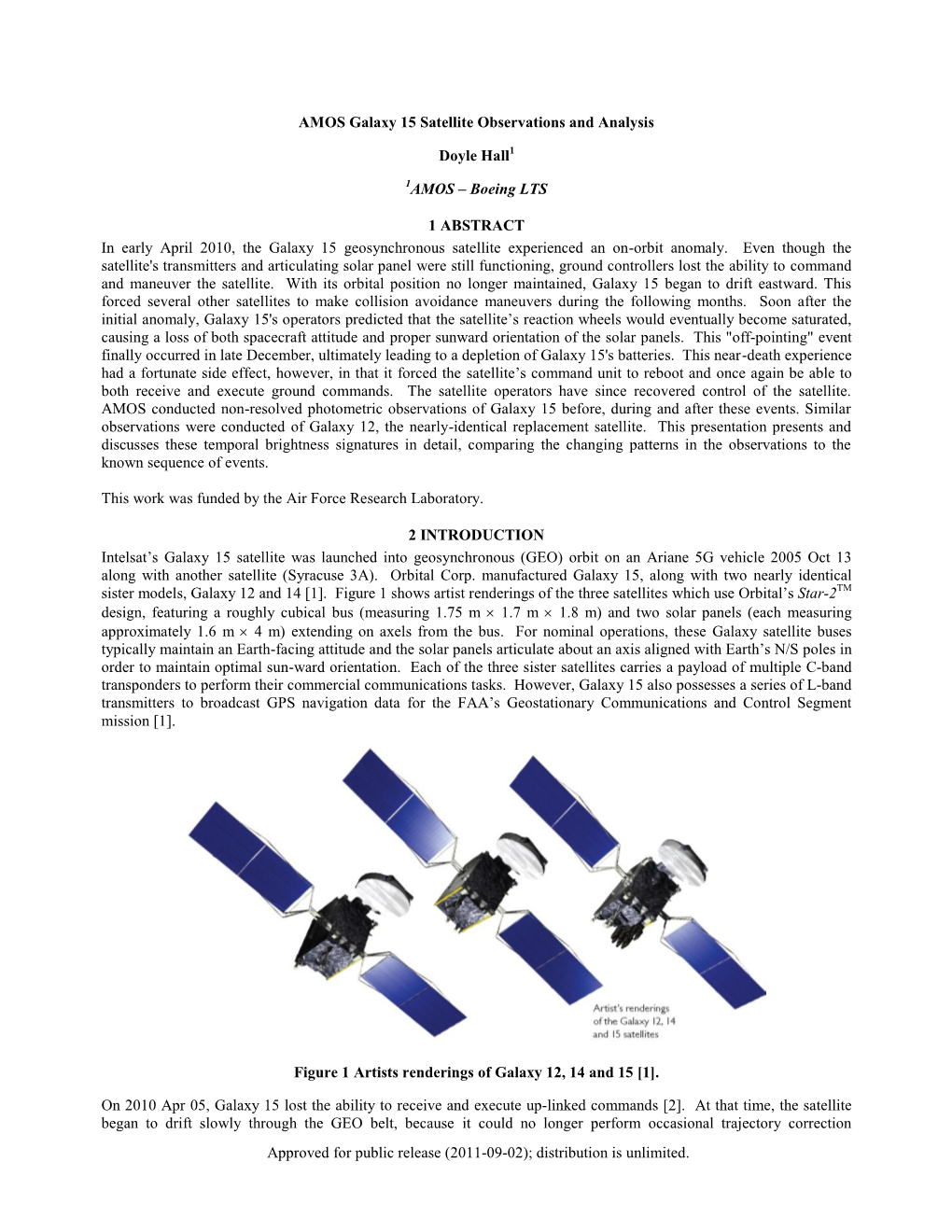 (2011-09-02); Distribution Is Unlimited. AMOS Galaxy 15 Satellite