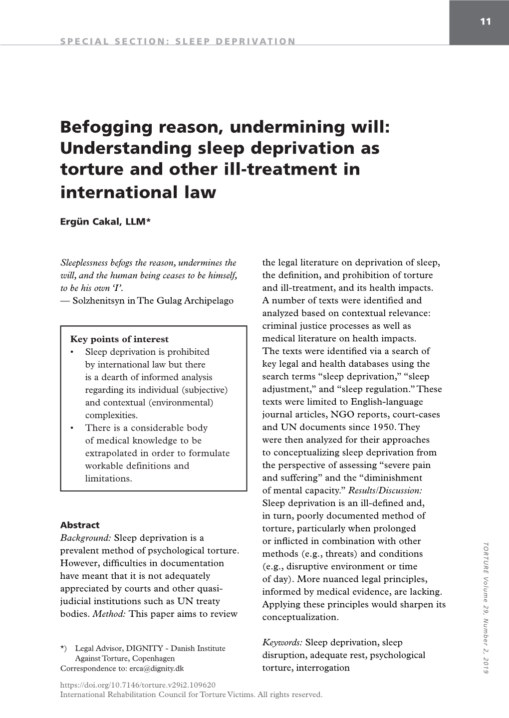 Understanding Sleep Deprivation As Torture and Other Ill-Treatment in International Law