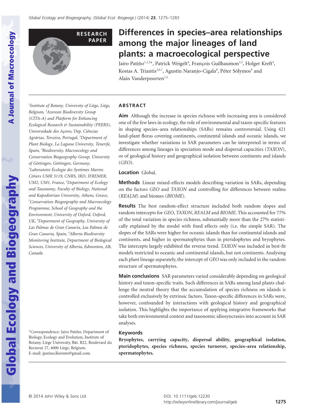 Differences in Species–Area Relationships Among the Major