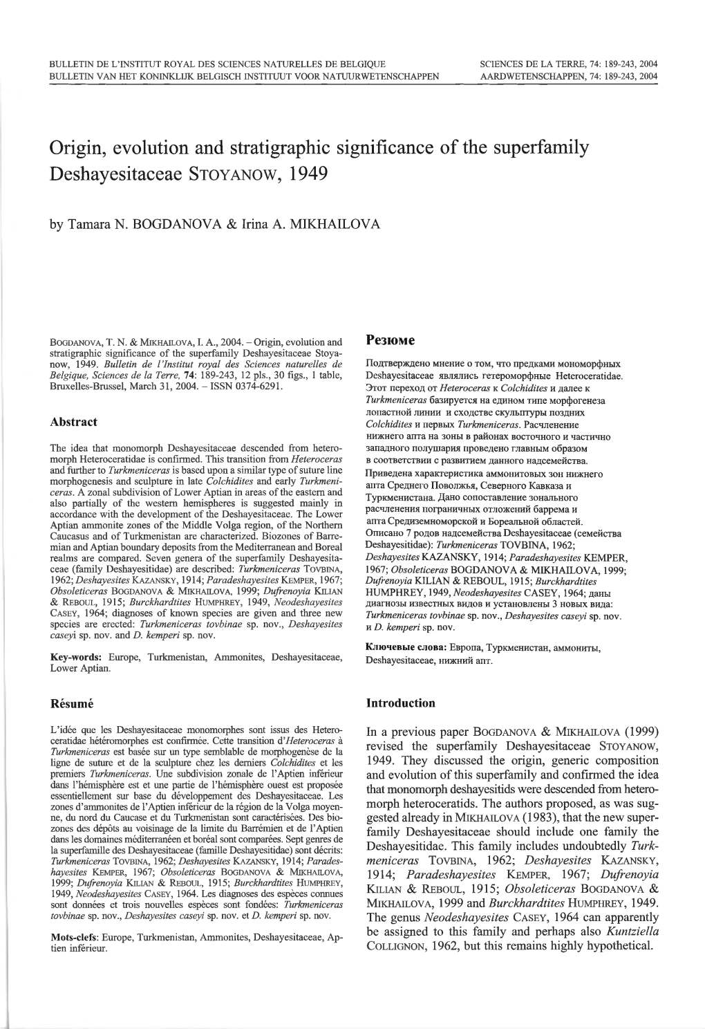 Stratigraphie Significance of the Superfamily Deshayesitaceae Stoyanow, 1949 by Tamara N