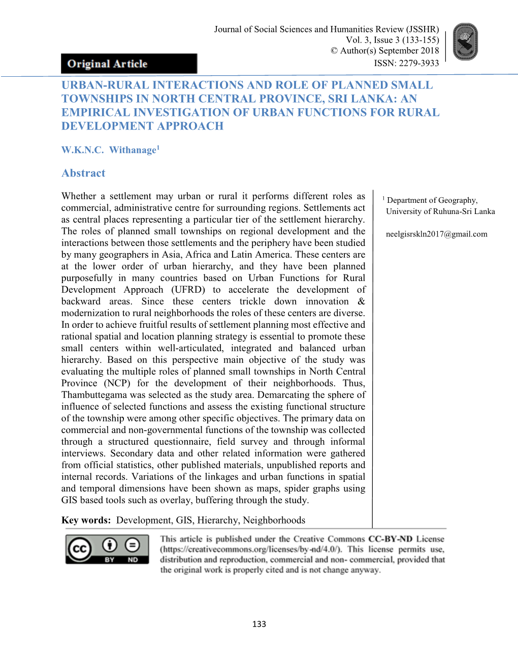 Urban-Rural Interactions and Role of Planned Small Townships in North Central Province, Sri Lanka