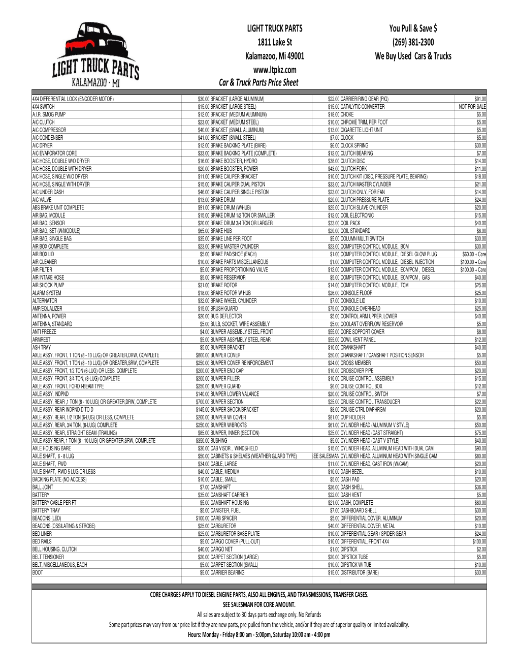 Car & Truck Part Prices