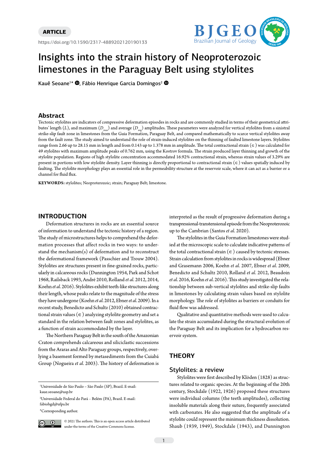 Insights Into the Strain History of Neoproterozoic Limestones in the Paraguay Belt Using Stylolites