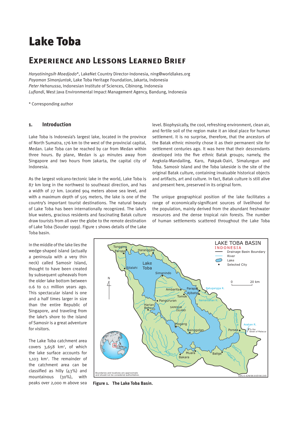 Lake Toba Experience and Lessons Learned Brief