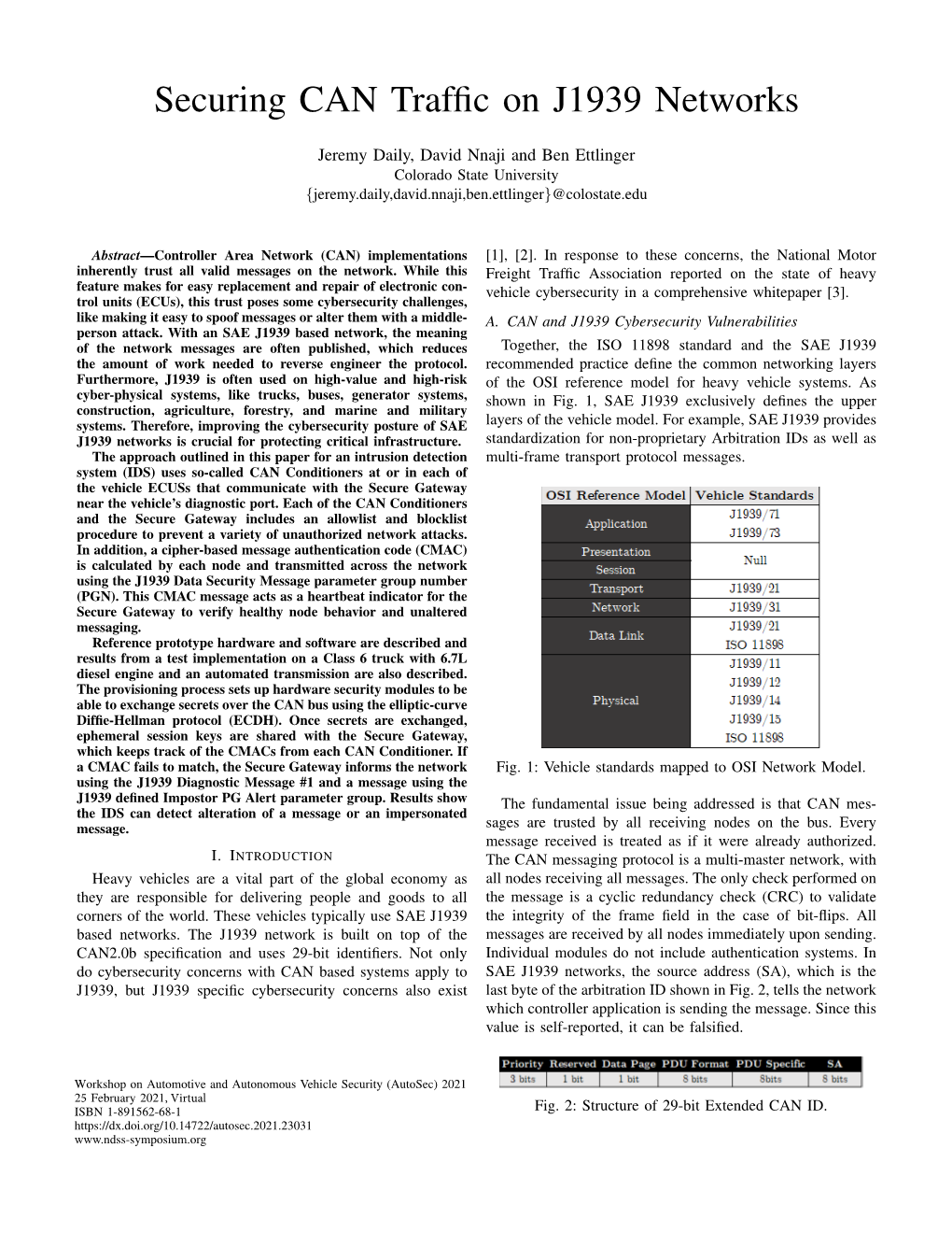 Securing CAN Traffic on J1939 Networks