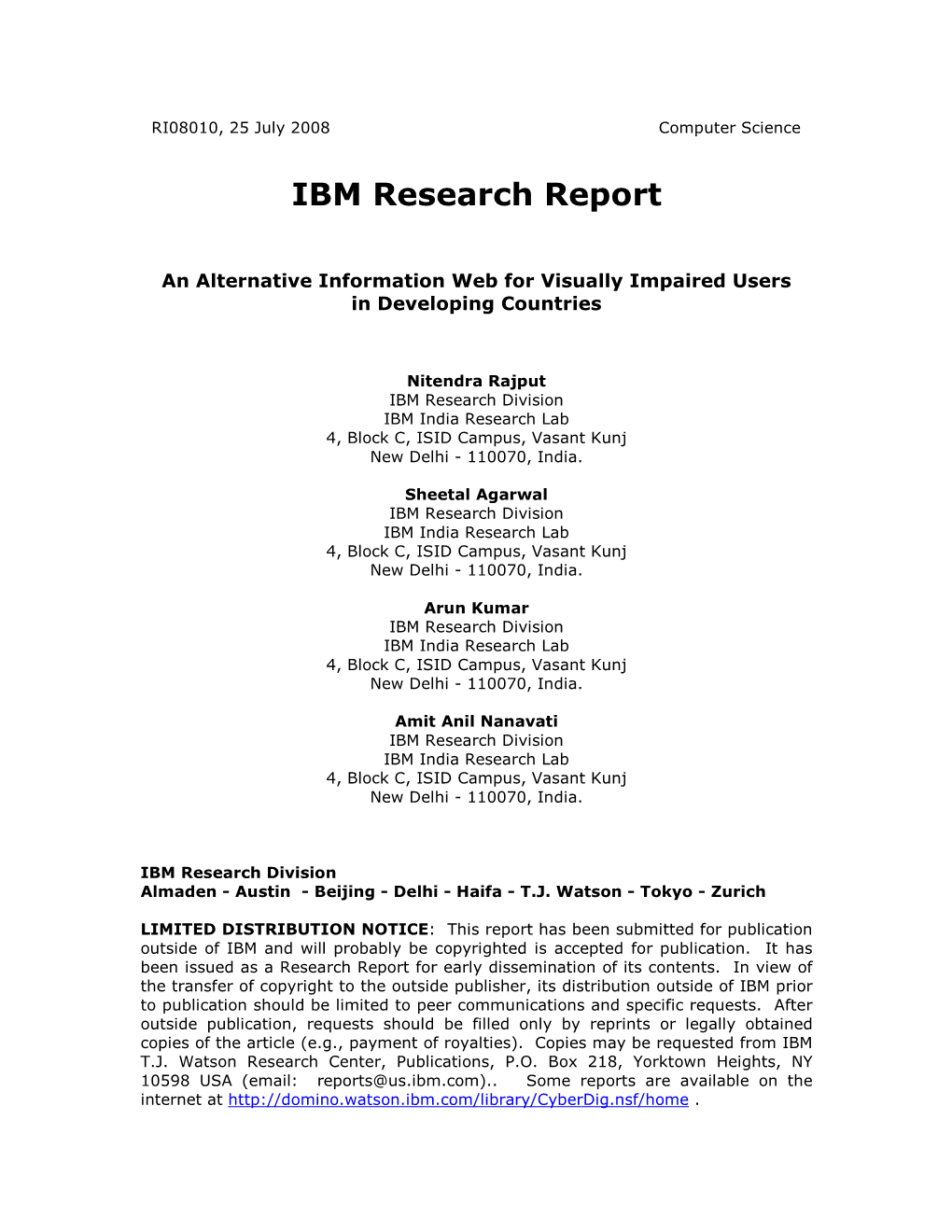 IBM Research Report