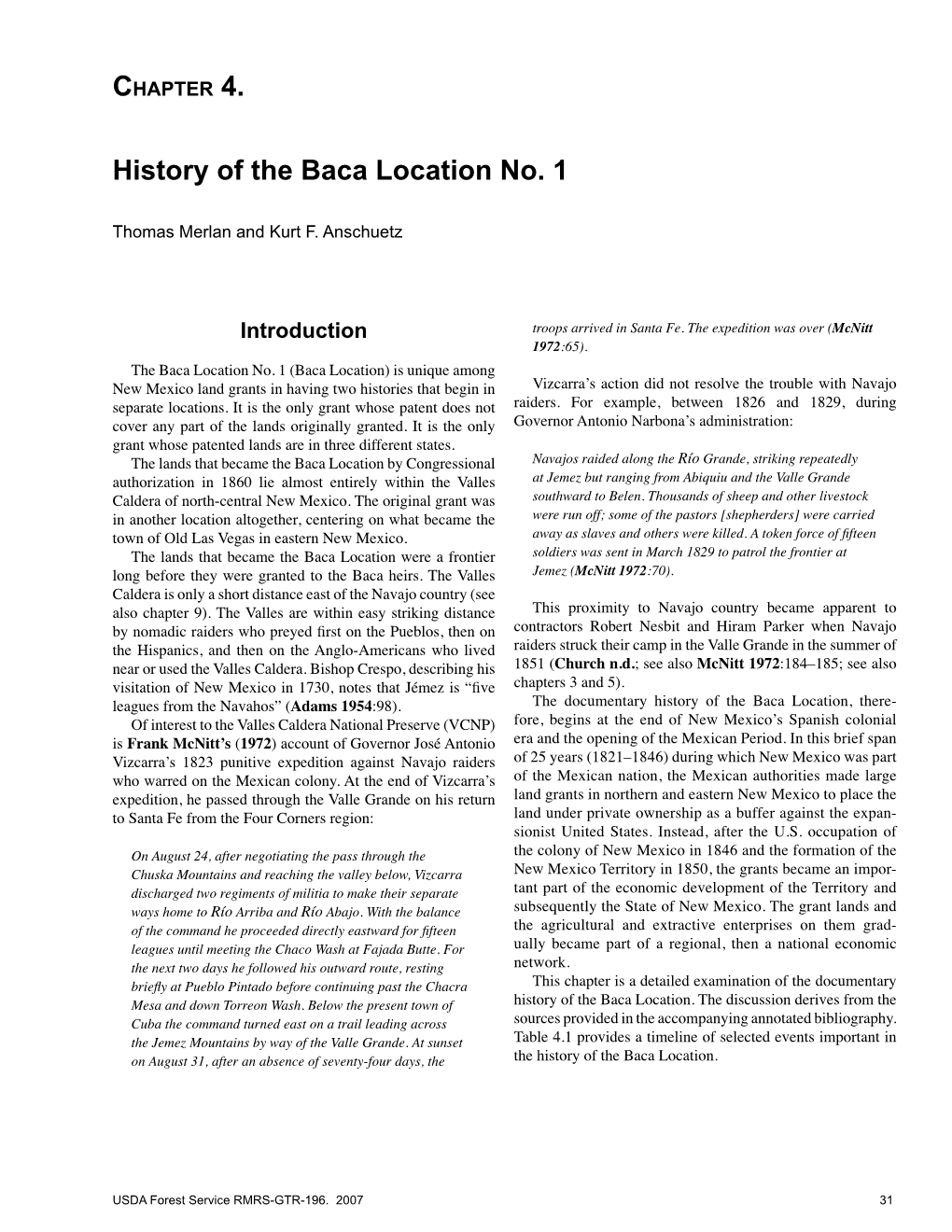 History of the Baca Location No. 1