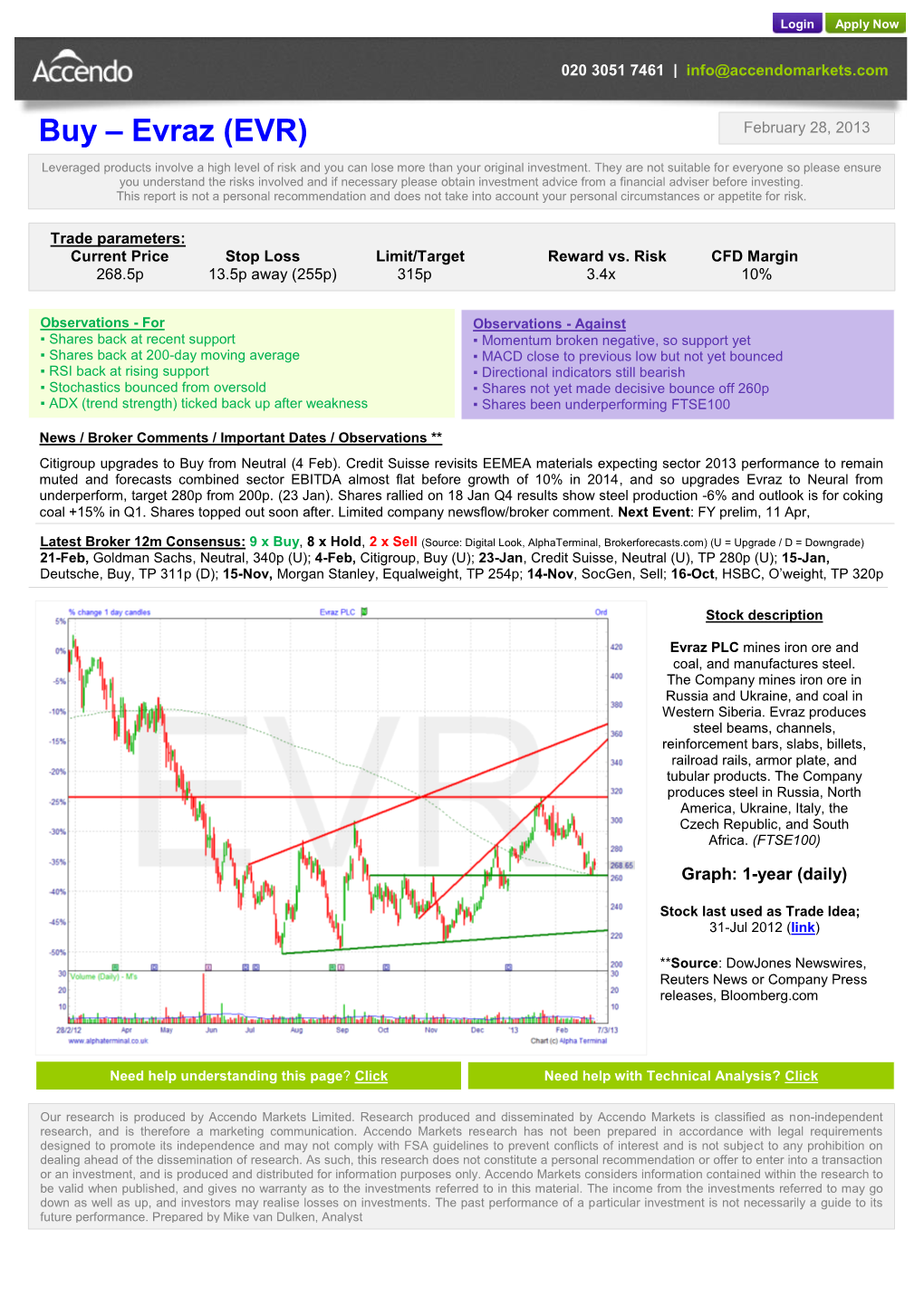 Buy – Evraz (EVR) Leveraged Products Involve a High Level of Risk and You Can Lose More Than Your Original Investment