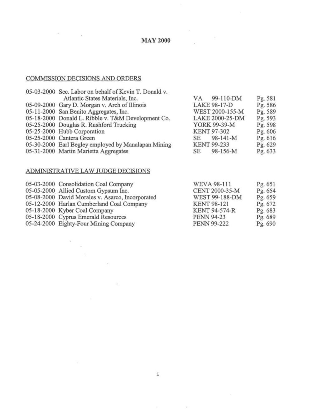 MAY2000 COMMISSION DECISIONS and ORDERS 05-03-2000 Sec