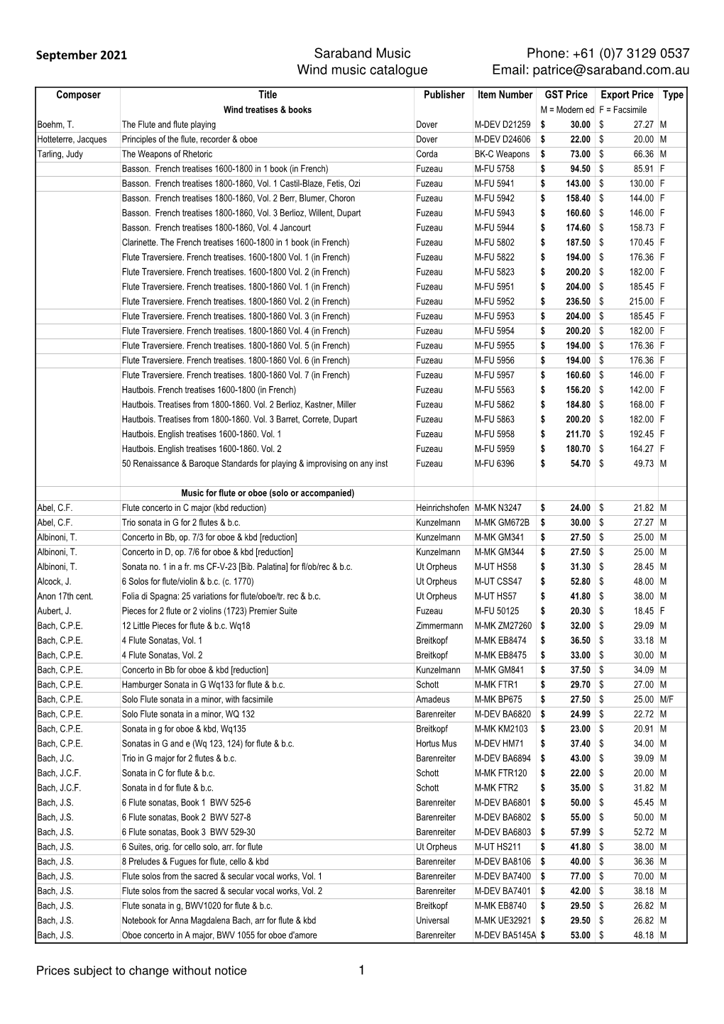 June 2021 Saraband Music Wind Music Catalogue Phone: +61 (0)7