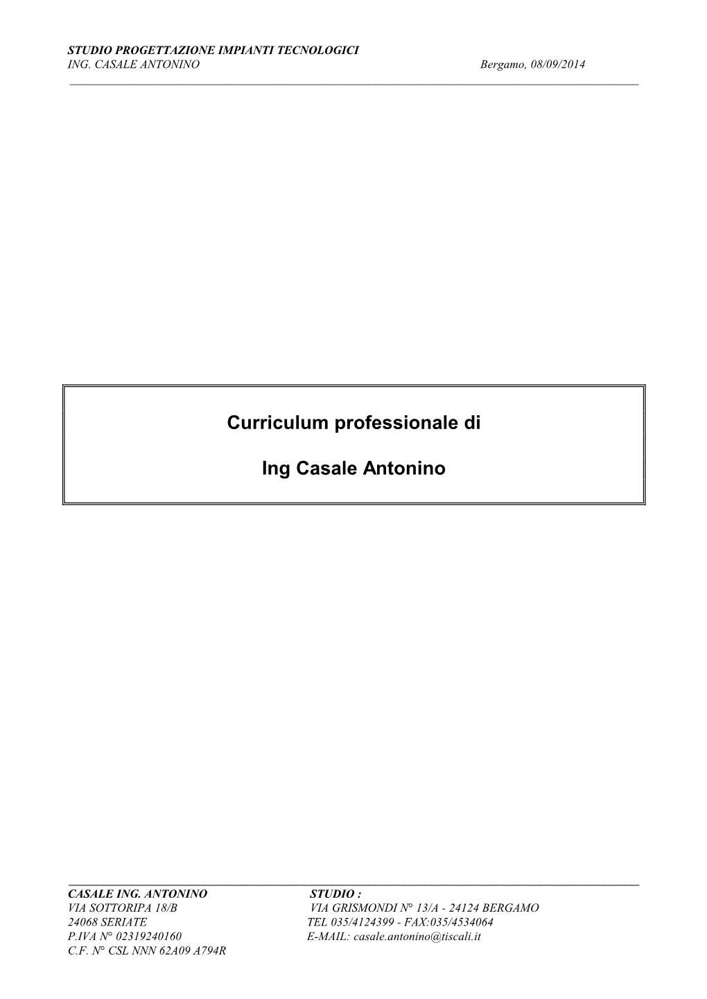 Curriculum Professionale Di Ing Casale Antonino