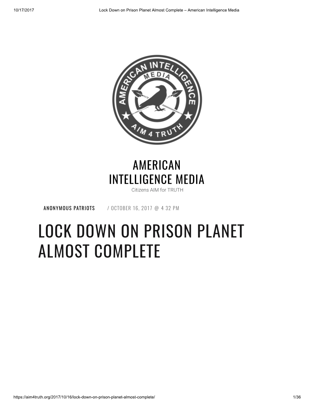 Lock Down on Prison Planet Almost Complete – American Intelligence Media